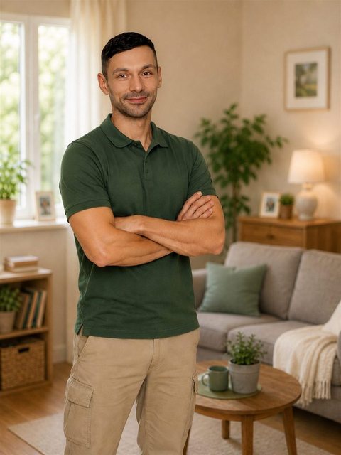 Richard Grimm in einem Wohnzimmer